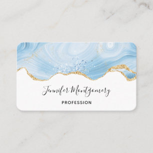 Elegant Cool Blue Agate and Gold Glitter Border Business Card
