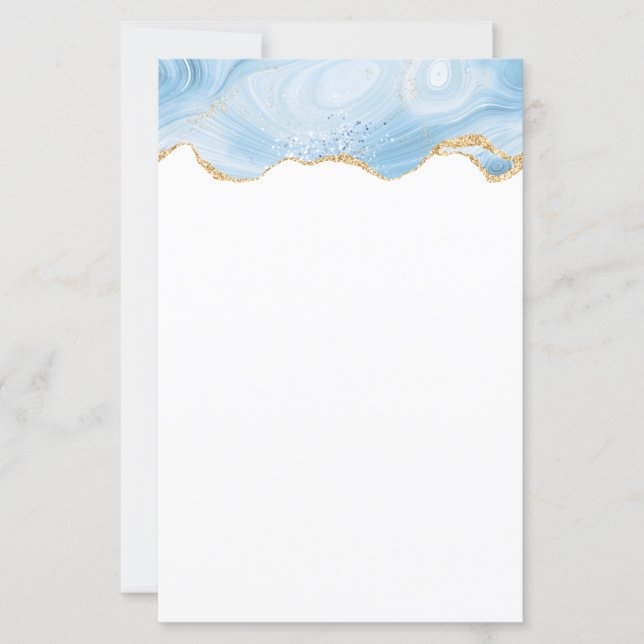 Elegant Cool Blue Agate with Gold Glitter Ribbon (Front)