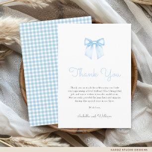 Elegant Cool Blue Bow Baby Shower Thank You Card