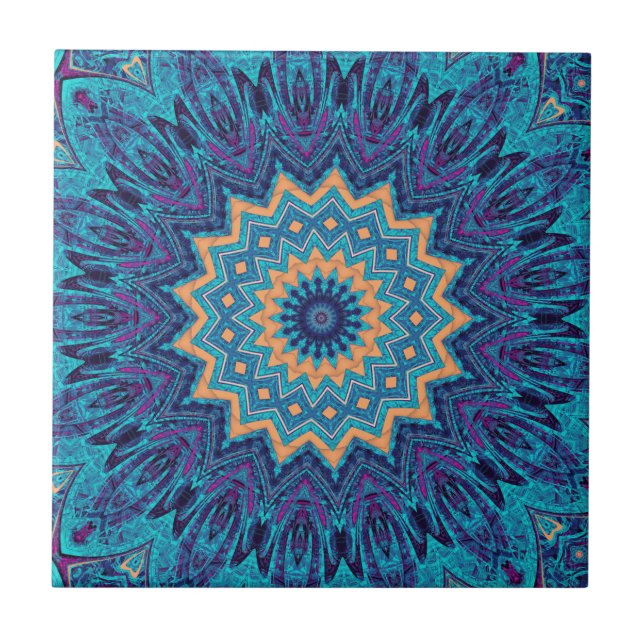 elegant cool blue mandala carpet pattern tile (Front)