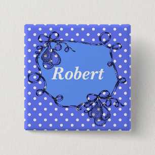 Elegant, cool blue polka dots  Name button