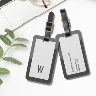 Elegant Cool Grey Geometric Monogram Luggage Tag