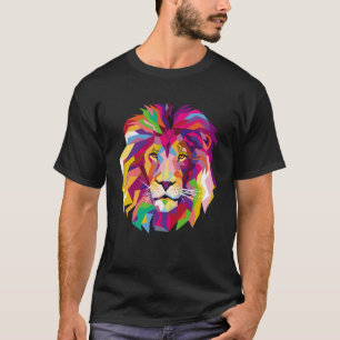 Elegant Cool Lion Head with Bright Colourful T-Shirt