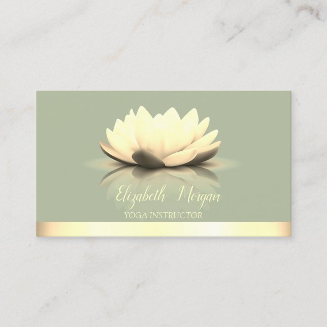 Elegant Cool Lotus Gold Stripe Yoga Green Business Card (Front)