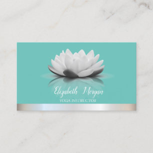 Elegant Cool Lotus Silver Stripe Teal Yoga Business Card
