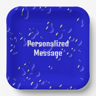 Elegant Cool Personalised Blue White Rain Drops Paper Plate