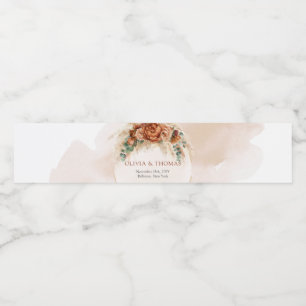 Elegant Copper and burgundy flowers greenery arch Water Bottle Label