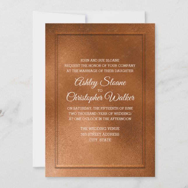 Elegant Copper and Cream Wedding Invitation (Front)