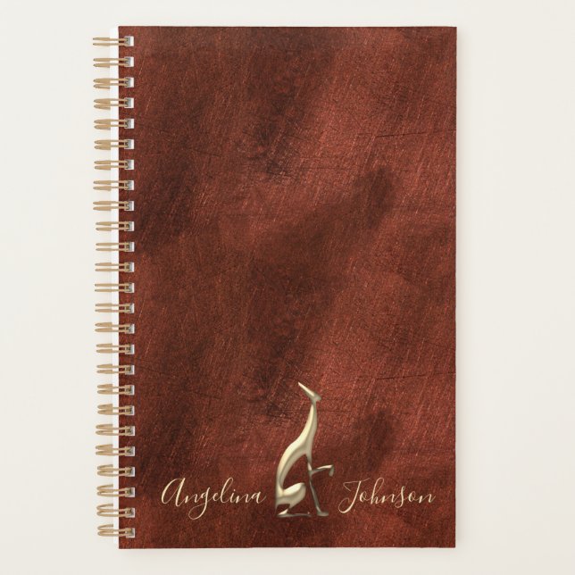 Elegant Copper and Gold Greyhound Dog Monogram Planner (Front)