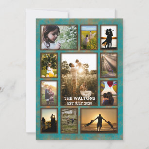Elegant Copper And Teal Frame Family Photo Collage Card