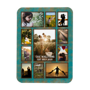 Elegant Copper And Teal Frame Family Photo Collage Magnet