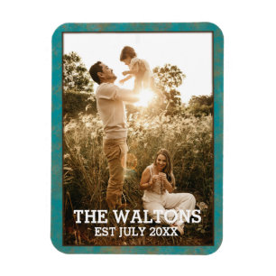 Elegant Copper And Teal Frame Photo Magnet