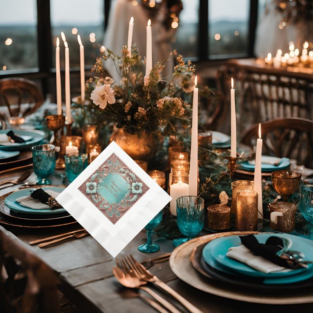 Elegant Copper and Turquois Coined Cocktail Napkin (Creator Uploaded)