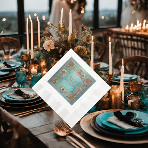 Elegant Copper and Turquoise Coined Luncheon  Napkin
