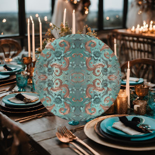 Elegant Copper and Turquoise Floral Pattern Paper Plate