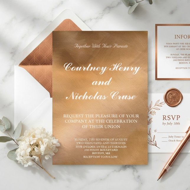 Elegant Copper And White Wedding Invitations (Creator Uploaded)