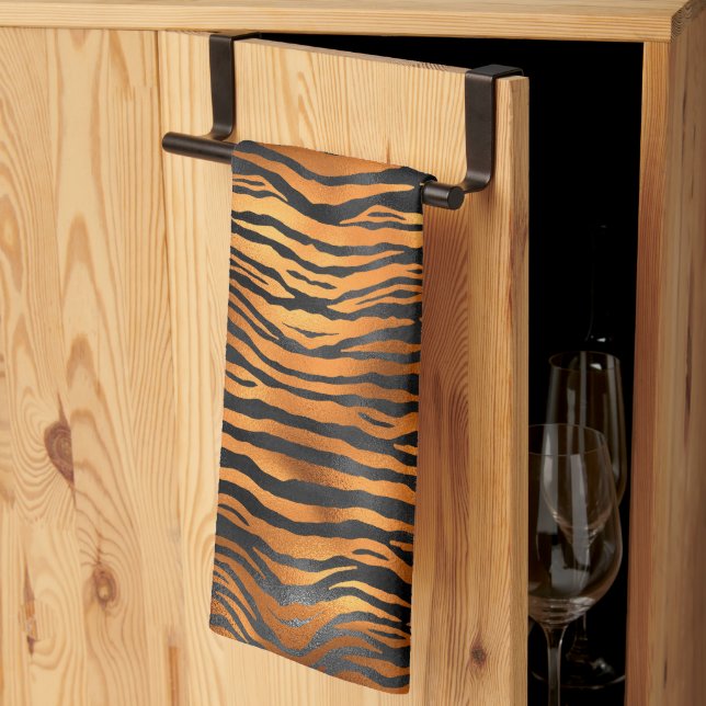 Elegant Copper Black Tiger Animal Print Tea Towel (Thirds Fold)