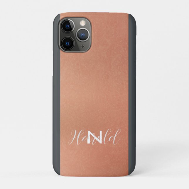 Elegant Copper Brushed Metal Monogram Name Case-Mate iPhone Case (Back)