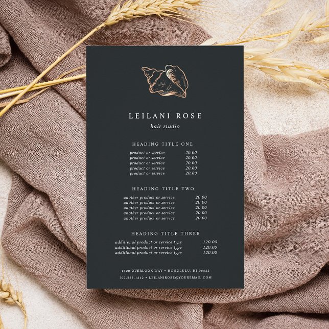 Elegant Copper Conch Shell | Pricing & Services Flyer (Creator Uploaded)