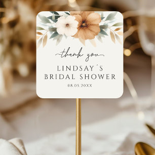 Elegant Copper & Earthy Beige Bridal Shower Square Sticker