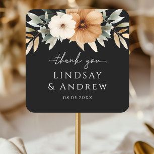Elegant Copper & Earthy Black Wedding Square Sticker