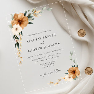 Elegant Copper & Earthy Botanical Wedding Acrylic Invitations