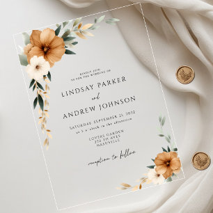 Elegant Copper & Earthy Botanical Wedding Acrylic Invitations