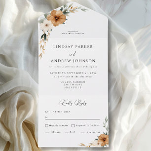 Elegant Copper & Earthy Botanical Wedding All In One Invitation