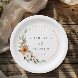 Elegant Copper Earthy Botanical Wedding Paper Plate