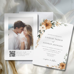 Elegant Copper & Earthy Botanical Wedding Photo Invitation