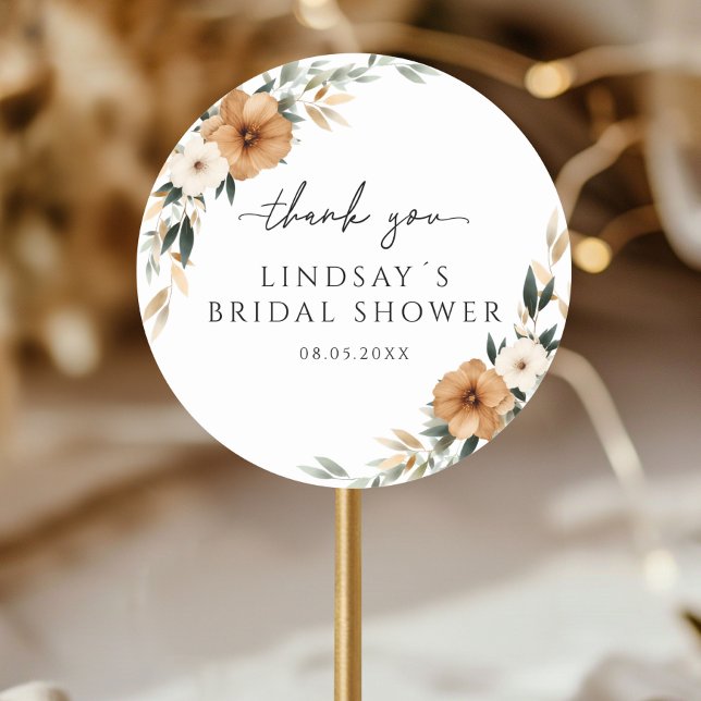 Elegant Copper & Earthy White Bridal Shower Classic Round Sticker (Elegant Copper & Earthy Botanical White Bridal Shower Classic Round Sticker)
