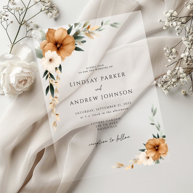 Elegant Copper & Earthy White Wedding Acrylic Invitations (Elegant Copper & Earthy White Transparent Gradient Wedding Acrylic Invitations)