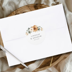 Elegant Copper & Earthy White Wedding Classic Round Sticker
