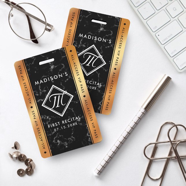 Elegant Copper Foil Black Marble VIP Event ID Badge (Creator Uploaded)