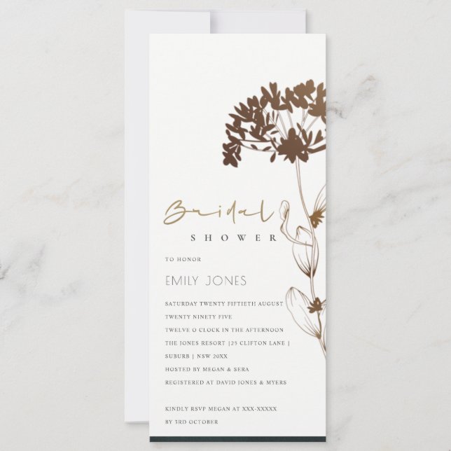 ELEGANT COPPER FOIL HYDRANGEA FLORAL BRIDAL SHOWER INVITATION (Front)