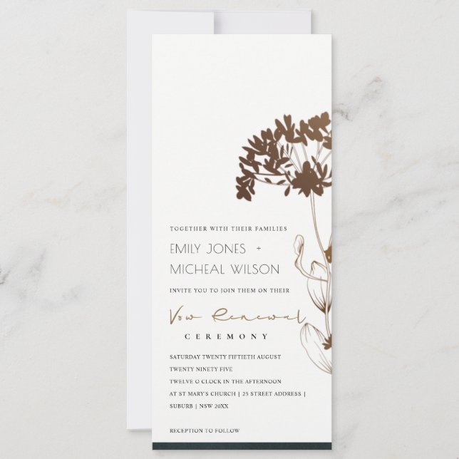 ELEGANT COPPER FOIL HYDRANGEA FLORAL VOW RENEWAL INVITATION (Front)