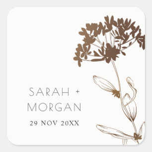 ELEGANT COPPER FOIL HYDRANGEA FLORAL WEDDING  SQUARE STICKER