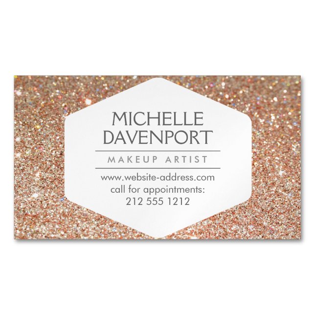 Elegant Copper Glitter Magnetic Business Card (Front)