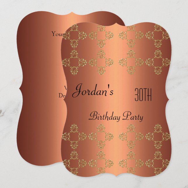 Elegant Copper Gold 30th Birthday Party Invitation (Front/Back)