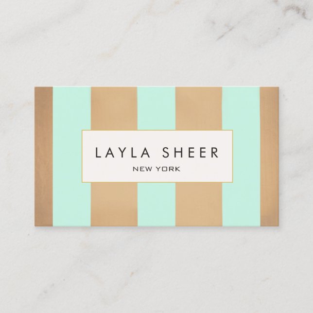 Elegant Copper Gold and Turquoise Stripes Business Card (Front)