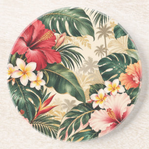 Elegant Copper Gold Autumn Leaves Botanical Patter Coaster