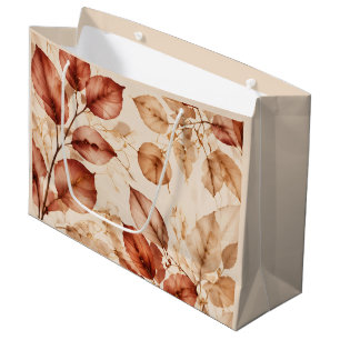 Elegant Copper Gold Autumn Leaves Botanical Patter Large Gift Bag