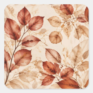 Elegant Copper Gold Autumn Leaves Botanical Patter Square Sticker