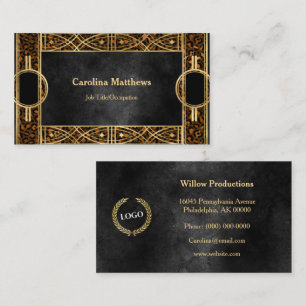 Elegant Copper Gold Black Art Deco Business Card