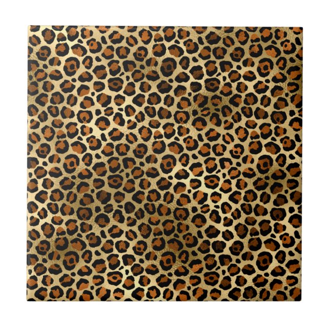 Elegant Copper Gold Leopard Animal Print Tile (Front)