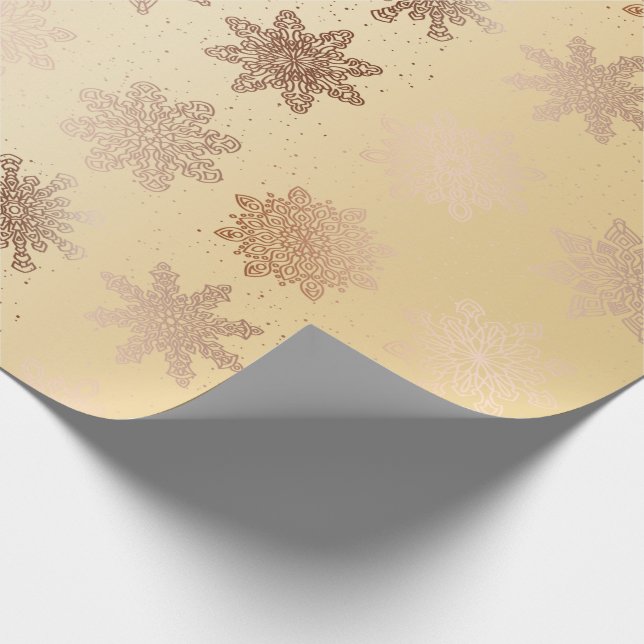 Elegant Copper Gold Snowflake Christmas Pattern Wrapping Paper (Corner)