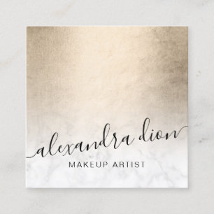 Elegant copper gold white marble makeup artist square business card
