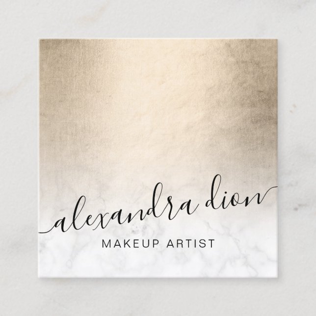 Elegant copper gold white marble makeup artist square business card (Front)