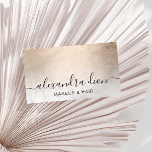 Elegant copper gold white marble makeup & hair business card
