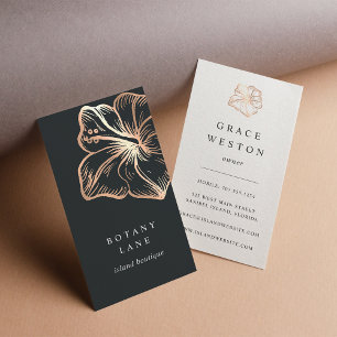 Elegant Copper Hibiscus Flower Vertical Business Card